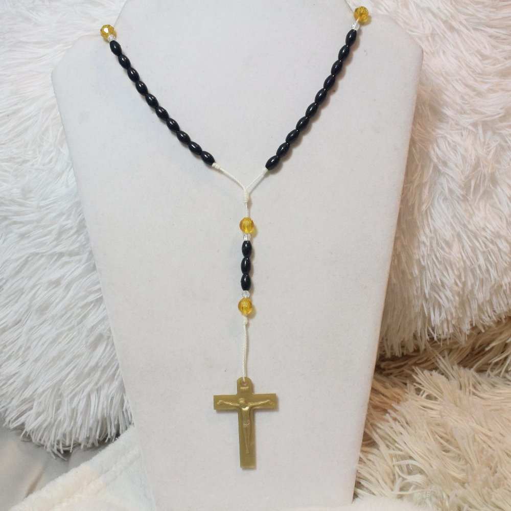 Black Beaded Yellow Crystal  with Black Cross Catholic Praying Rosary Beads Holy